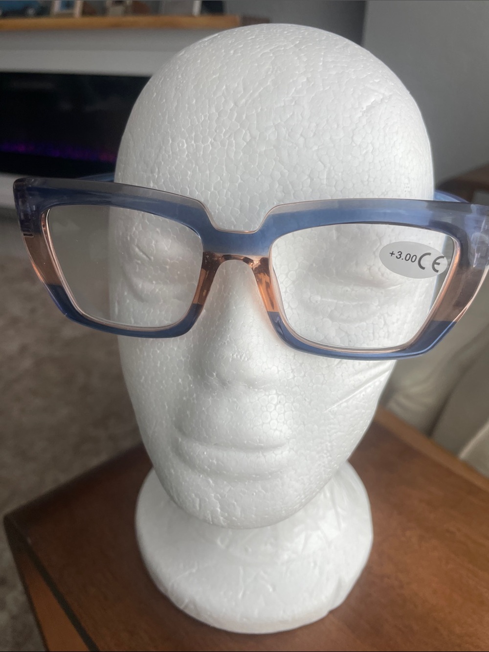 Source Unknown Blue & Peach Rectangular Reading Glasses +3.00